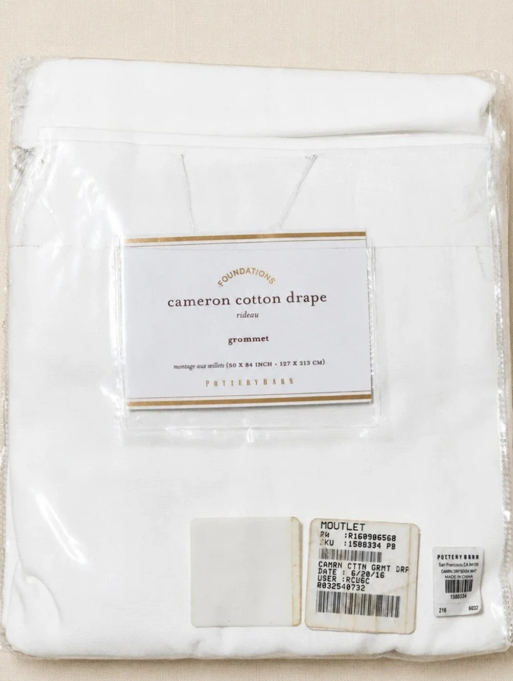 Pottery Barn Cameron Cotton Grommet Curtain Panel White 50x84 NIP New